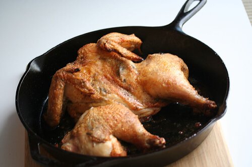 Roast Split Chicken with Lemony Artichoke Sauce