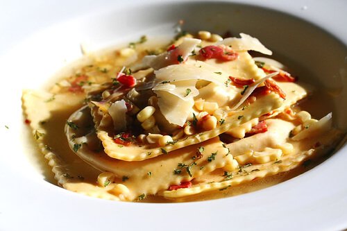 Roasted Vegetable Ravioli with Crispy Pancetta