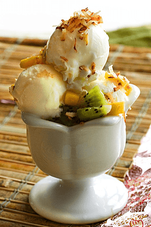Food Column: Coconut Frozen Yogurt with Tropical Fruit