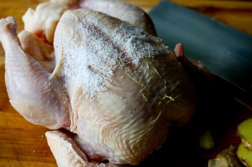 Hainanese Chicken Rice Recipe - Rub chicken with salt Hainanese Chicken Rice Recipe - Rub chicken with salt