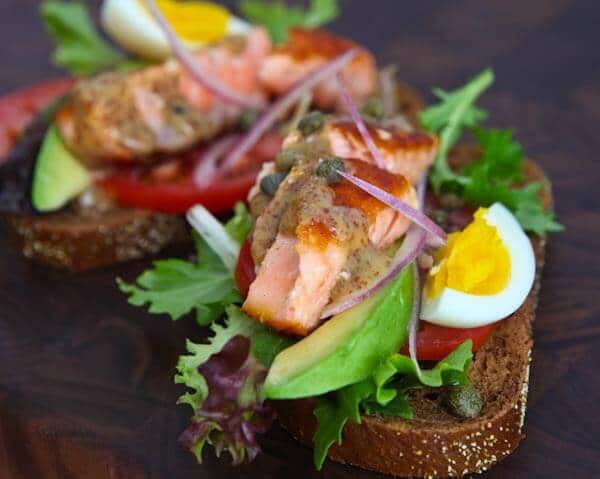 Open Face Salmon Sandwich with Sweet Mustard Sauce