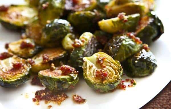 Roasted Brussels Sprouts with Cranberry Pistachio Pesto