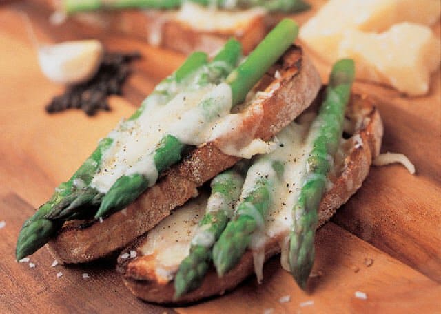 Grilled Bruschetta with Asparagus and Parmesan Cheese