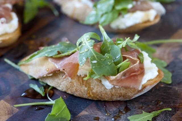 Prosciutto and Ricotta Crostini with Honey