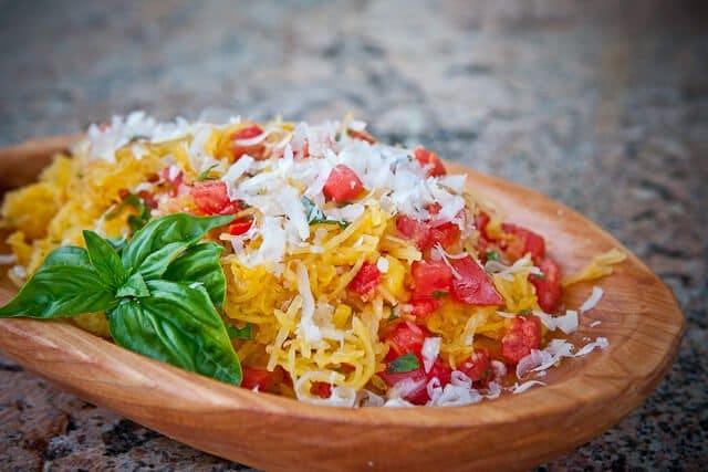 Microwave Spaghetti Squash with Tomatoes &amp; Basil