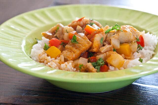 Salt Cod (Bacalao) with Potatoes over Rice