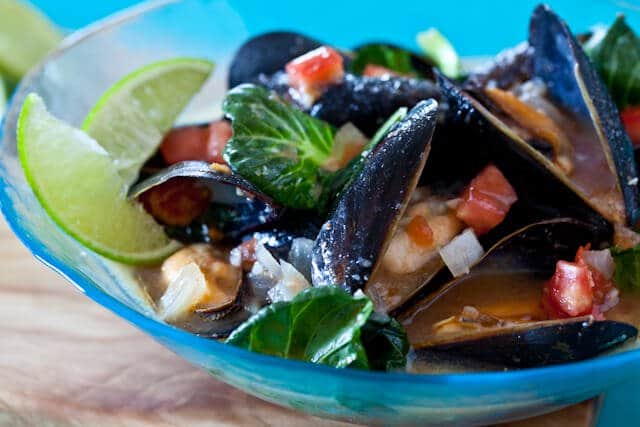 Spicy Steamed Mussels in Miso Broth